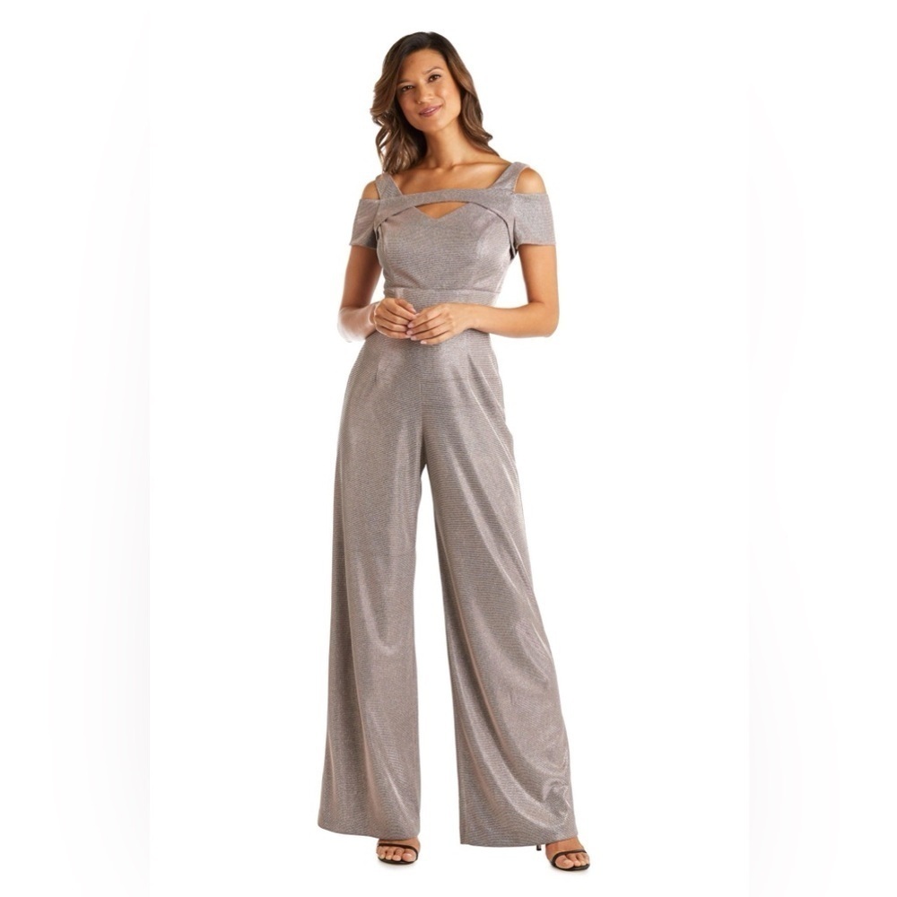 Nightway Cappucino Off the Shoulder Formal Jumpsuit Size 14 Style 21959